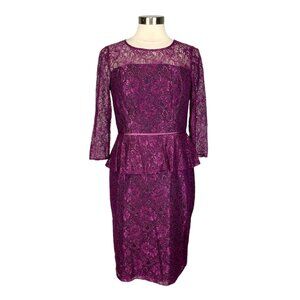 Adrianna Papell Womens Lace Peplum Cocktail Dress Plum Purple Sheath size 10